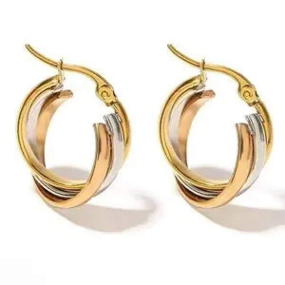 Stainless Steel Twisted Tricolor Hoop Earrings for Women Layered Hoop